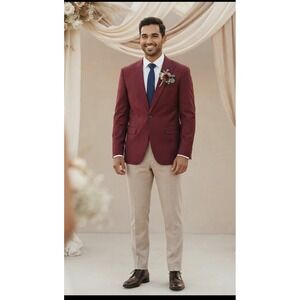 Wangyue Mens Slim Fit Burgundy Blazer Jacket XL New Tag Wedding Party